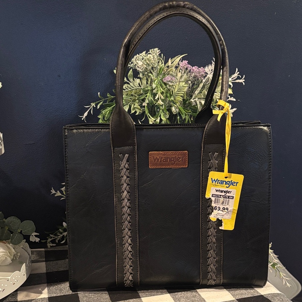 Wrangler Black Tote Bag with Braided Trim